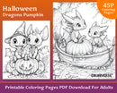 Dragon Coloring Pages Printable for Adults, Halloween Pumpkin Themed Uranuxky studio